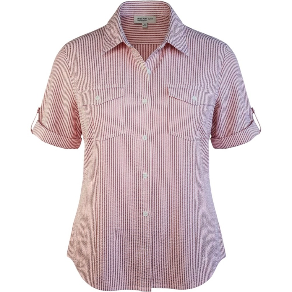 JONES NEW YORK Seersucker Shirt Women Plus 2X Orange Striped cotton blouse Beach